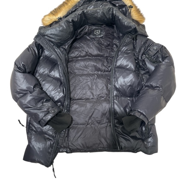 S13 Puffer Jacket with Faux Fur Hood Black Size Small - Picture 6 of 10